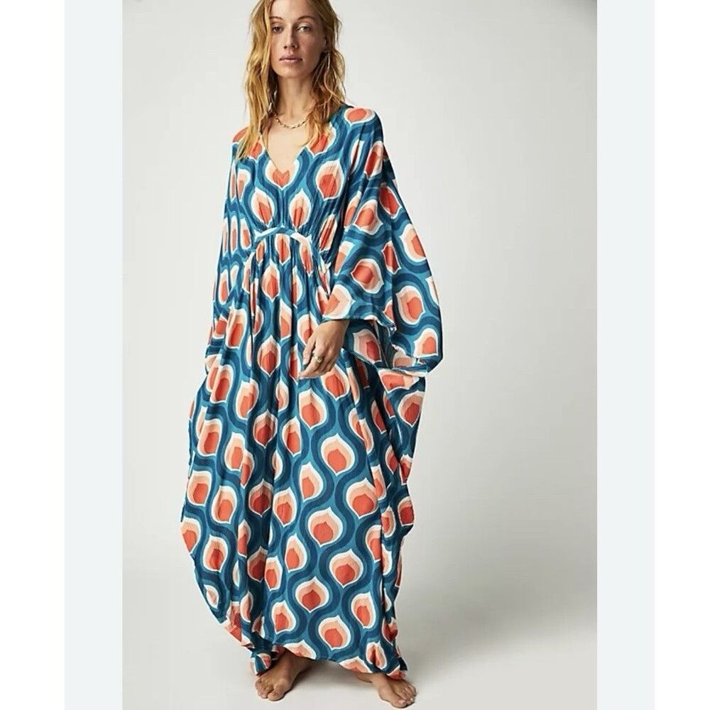 Free People Groovy Baby Kaftan Maxi Dress In Peacock One Size